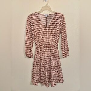 Nine West Brown & White Long Sleeve V-Neck Dress